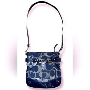 Coach Optic Metallic Signature Chain  Logo Crossbody Navy F19820